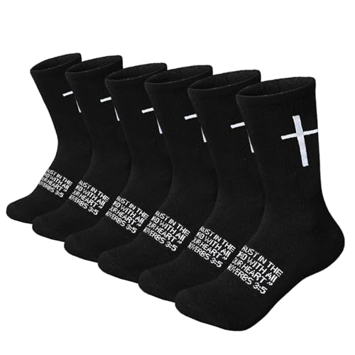 6 Pairs Christian Socks Cross Prayer Socks with Bible Verse,Christian Gift for Man Women Youth Birthday Christmas - color: 3:5-black