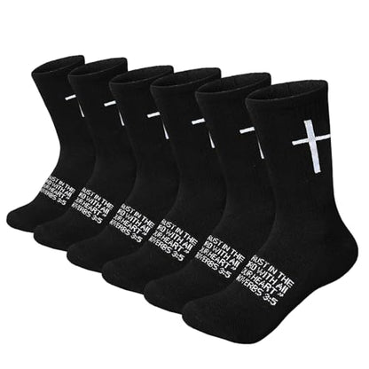 6 Pairs Christian Socks Cross Prayer Socks with Bible Verse,Christian Gift for Man Women Youth Birthday Christmas - color: 3:5-black