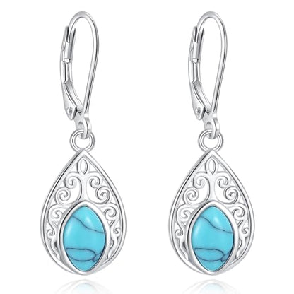 Vito Moonstone Turquoise Drop Earrings for Women, 925 Sterling Silver Hooks - style: Filigree-Turquoise-1