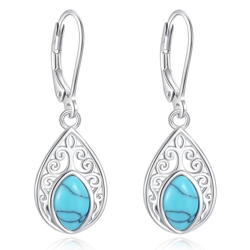Vito Moonstone Turquoise Drop Earrings for Women, 925 Sterling Silver Hooks - style: Filigree-Turquoise-1