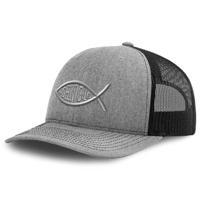Custom Richardson Mesh Cap Hat Embroidered Bible Verse John 3:16 Jesus Christ Christian Faith - color: Heather Grey Black Design Only