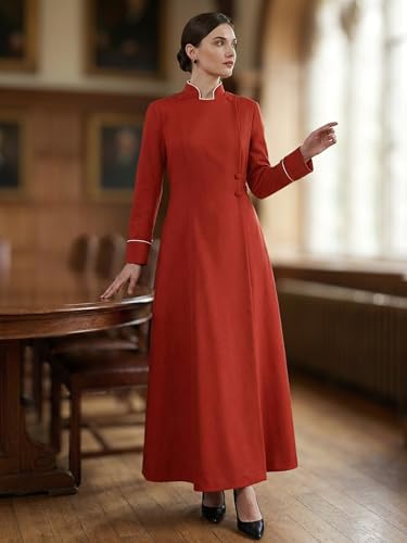 Womens Medieval Anglican Clergy Robe Cassock Priest Coat Pulpit Robe for Church Minister Altar Server Vestments - color: Red, size: Medium