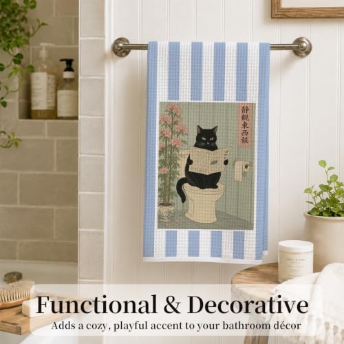 Funny Cat Bathroom Hand Towels 16x24 Inch Set of 2 - color: Cat Bathroom