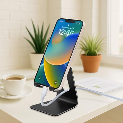 Adjustable Aluminum Alloy Cell Phone Stand,Desktop Metal Phone Holder,Smartphone Cradle,Black - color: Black