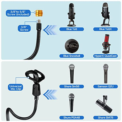 13-Inch Flexible Gooseneck Mic Stand with Phone Holder and Clamp - size: 13INCHS