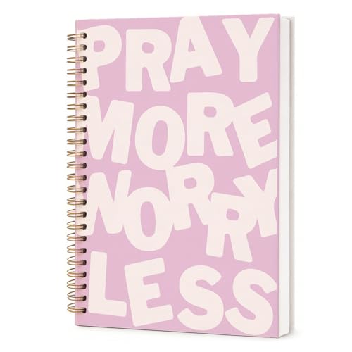 Pink Christian Spiral Notebook 5.5x8.3 Inch, Pray More Worry Less Lined Journal for School Work, Inspirational Religious Gifts for Women Teen Girls - color: Pray More Worry Less