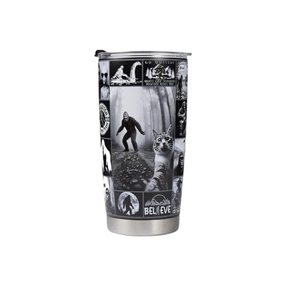 20 Oz Big foot Tumbler – Sasquatch Travel Cup for Men & Women, Funny Cryptid Coffee Mug, Big Foot Lover Gift, Keeps Drinks Hot & Cold - color: Big foot Black White