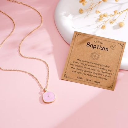 Cross Necklace for Granddaughter Daughter Jewelry Gifts - color: Pink, style: Baptism