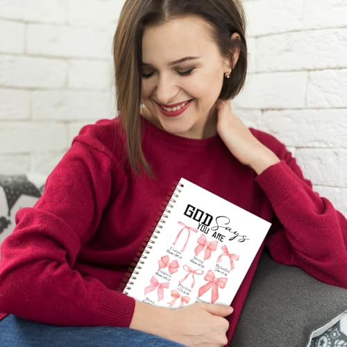 God Says You Are Christian Spiral Notebooks, Coquette Pink Bow Bible Journal, Scripture Journals for Writing, Girly Office Supplies, Religious Notebook for Note Taking, 5.5x8.3 Inch - color: white Bible Notebook-14