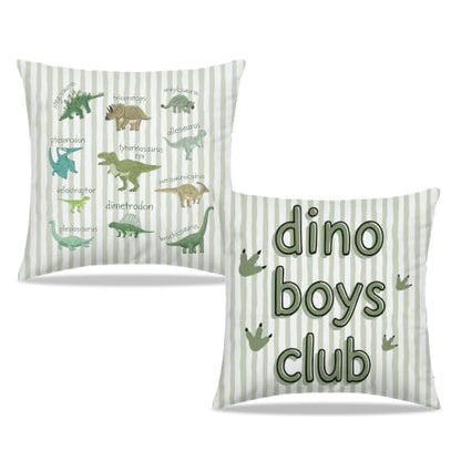Dibor Dinosaur Boy Nursery Green Striped Throw Pillow Covers 18x18 Set of 2 - color: Dino