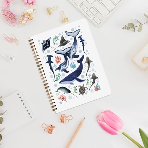 Marine Biology Notebook Journal, Retro Coastal Marine Biology Gifts - color: Whale