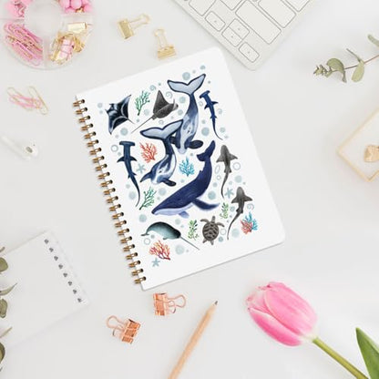 Marine Biology Notebook Journal, Retro Coastal Marine Biology Gifts - color: Whale