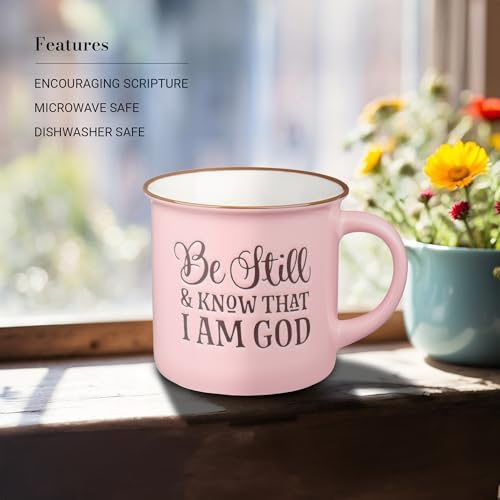 Christian Art Gifts Pink Camp Style Be Still and Know Ceramic Coffee Mug - style: Be Still & Know
