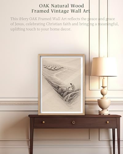 iHery 16x20in Jesus Rescues the Lost Sheep Framed Christian Wall Art - color: OAK Framed Christian, size: 20"L x 16"W