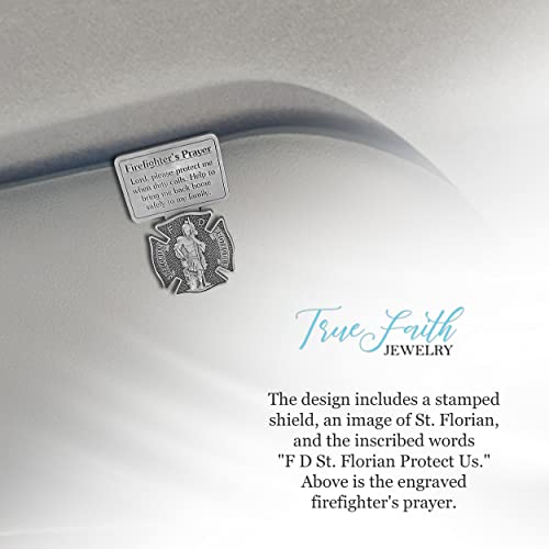 True Faith Jewelry Pewter St Florian Patron Saint of Firefighters Prayer Car Visor Clip, Fireman Gifts for Men and Women, Fine Pewter (92% Tin), 2-1/2 x 1-⅜ Inch - size: Crucifix 2