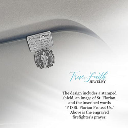 True Faith Jewelry Pewter St Florian Patron Saint of Firefighters Prayer Car Visor Clip, Fireman Gifts for Men and Women, Fine Pewter (92% Tin), 2-1/2 x 1-⅜ Inch - size: Crucifix 2