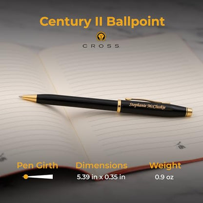 Cross Century II Personalized Ballpoint Pen in Black Lacquer with Gold Trim - color: Black