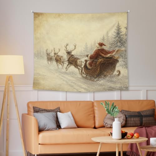 EGBTL Vintage Christmas Santa Claus Reindeer Wall Tapestry, Rustic Farmhouse Winter Forest Landscape Tapestry for Home, Christmas Tapestries Wall Hanging Decor for Bedroom Living Room 50x60 Inches - color: Christmas1