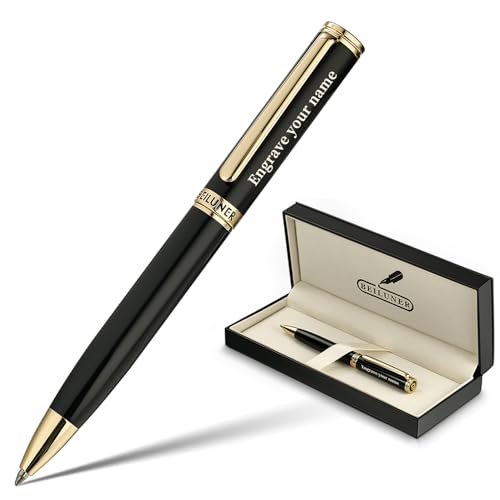 BEILUNER Luxury Personalized Gel Pen with 24K Gold Finish, Black Piano Lacquer, Luxury Grade Craftsmanship, Best Pen Gift Set for Men and Women, Professional, Executive, Office, Retractable Nice Pens - color: ,Black with Gold (Personalized)
