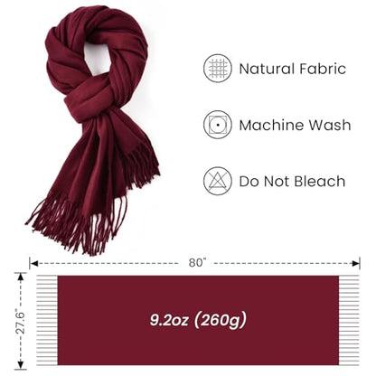 Clothirily Womens Winter Scarf, Oversized Long Blanket Plaid Shawl Wrap - color: Wine Red