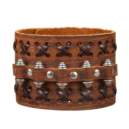 GelConnie Punk Leather Cuff Bracelet Adjustable Straps Wrap Bracelets Arm Armor Cuff Gothic Leather Wristbands for Men, Women - color: MLPB103-Brown