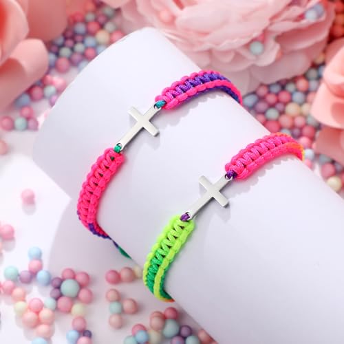 Sureio 2 Pcs Christian Cross Matching Bracelets for Women Men - color: Rainbow