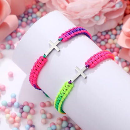 Sureio 2 Pcs Christian Cross Matching Bracelets for Women Men - color: Rainbow