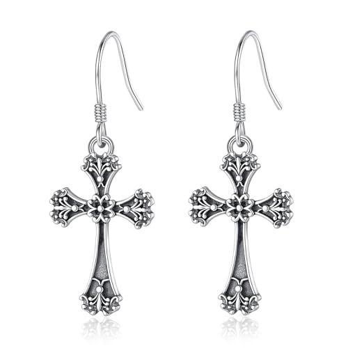Vito Moonstone Turquoise Drop Earrings for Women, 925 Sterling Silver Hooks - style: Cross