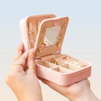 Ships Next Day, Personalized Travel Jewelry Mirror Case with Name Birth Flower, Bridesmaid Proposal Gifts Box Custom Birthday Gifts for Women, Christmas Customized Gifts for Teenage Girls - color: Birth and Flower Box-Pink