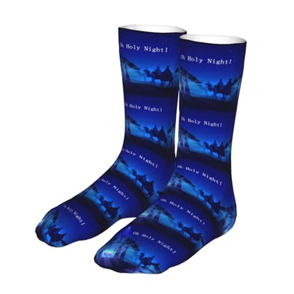 Christian Christmas Nativity Scene O Holy Night Sock Womens Short Stockings Casual Sport Crew Socks for Women Men - color: Brass