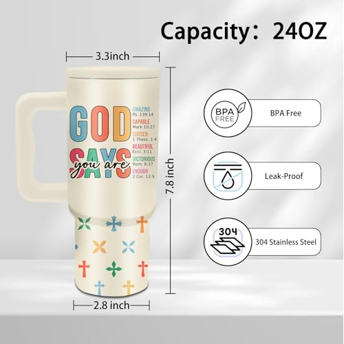 24oz Aesthetic Christian Tumbler with Handle & Straw, Gifts for Women - color: YouAre1