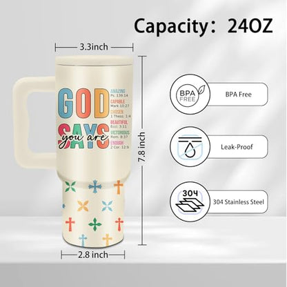 24oz Aesthetic Christian Tumbler with Handle & Straw, Gifts for Women - color: YouAre1