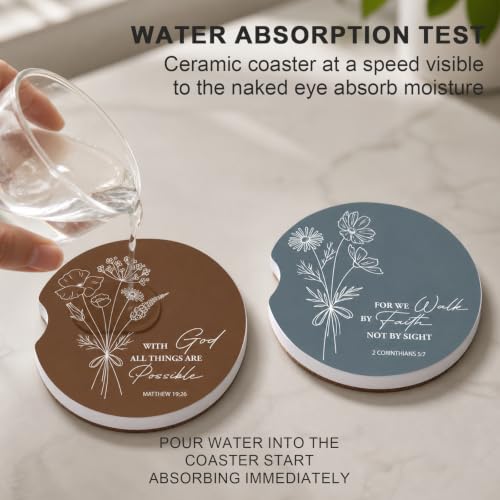 2 Pack Bible Car Coasters for Cup Holders, Cup Holder Coasters - color: Flower Bible Verse