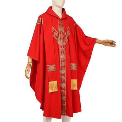 FAD-4U Church Catholic Priest Chasubles Vestments for Church Mass Vestments Robe with Stole - color: Red&gold