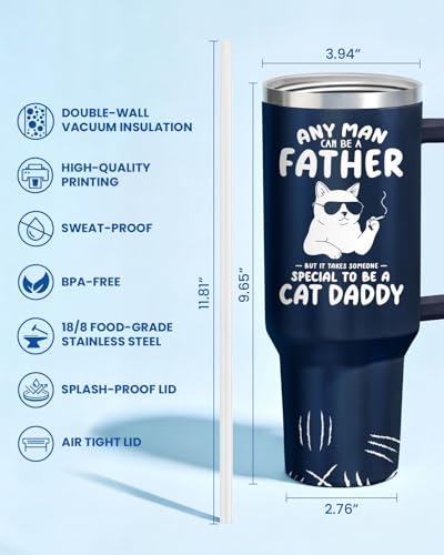 34HD Cat Dad Club Funny 40 oz Tumbler with Handle, Cat Lover Gift - color: Cat Dad Club