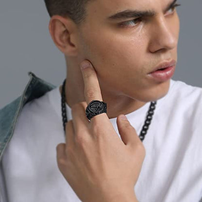 ChainsProMax Can Engrave Men Ancient Egyptian Eye of Ra Ankh Cross Ring, Size #7-#14, Stainless Steel/Gold Plated/Black (Send Gift Box) - color: Engrave-Eye of Ra-black