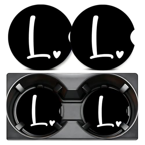2PCS Initial L Car Cup Holder Coasters Neoprene Universal 2.75" - color: Initial L