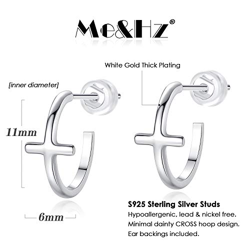 Me&Hz Gold Huggie Earrings Small Huggie Hoop Earrings for Women 14K Gold Plated Hypoallergenic Cubic Zirconia Huggies Mini Silver Hoop Earring for Women - color: Cross,Silver