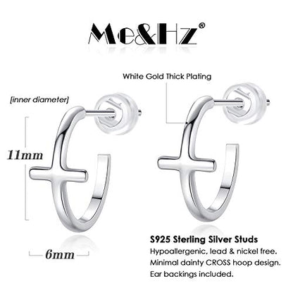 Me&Hz Gold Huggie Earrings Small Huggie Hoop Earrings for Women 14K Gold Plated Hypoallergenic Cubic Zirconia Huggies Mini Silver Hoop Earring for Women - color: Cross,Silver