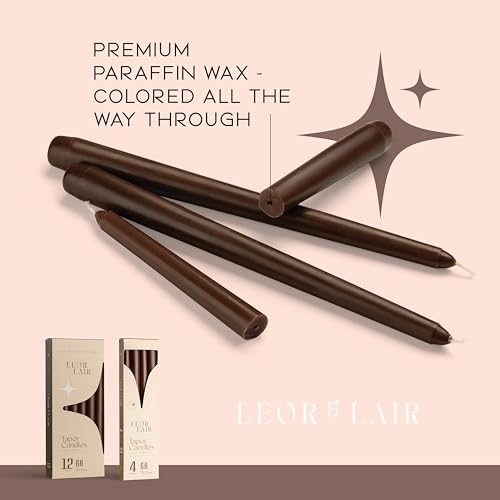 Leor & Lair Brown Taper Candles, 12 Pack, 10" Fall Candlesticks - color: Brown