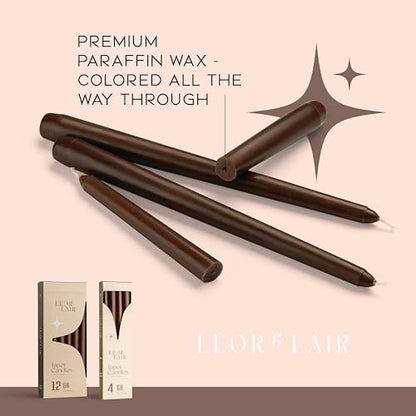 Leor & Lair Brown Taper Candles, 12 Pack, 10" Fall Candlesticks - color: Brown
