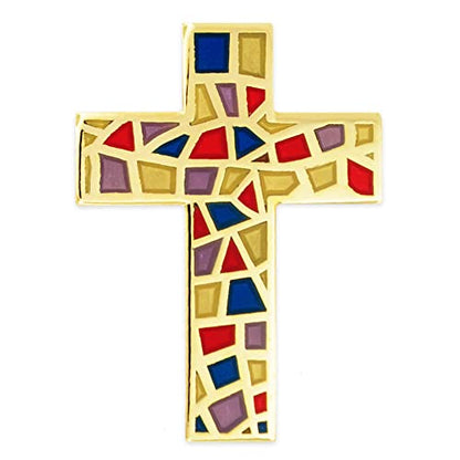 PinMart Christian Religious Lapel Pin - Cross, Faith & Church Accessories - color: Stained Glass Cross, size: 5 Pack
