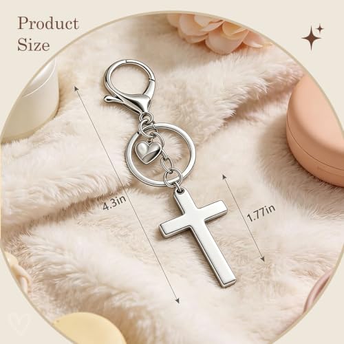 Cross Keychain, Jesus Key Chain Christian Faith Keychain Purse Charm - color: Silver