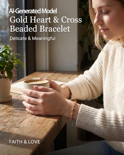 Gold-Tone Cross Link Bracelet with Sports & Heart Charms - Basketball Football Bracelet for Women, Faith-Inspired Christian Gifts for Women (Adjustable Chain) - color: Golden Heart