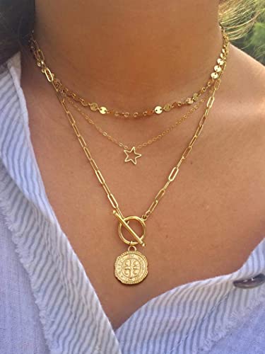 SOFYBJA Saint Benedict Necklace Drop 18K Gold Toggle Medallion Coin Cross Pendant Necklaces Religious Jewelry Catholic Gift for Women - color: St Benedict Medal