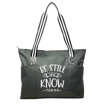 Brooke & Jess Designs Church Bags for Women - Bible Tote Bags for Women, Large Tote Bag for Womens with Zipper - color: Be Still and Know Tessa Black