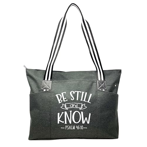 Brooke & Jess Designs Church Bags for Women - Bible Tote Bags for Women, Large Tote Bag for Womens with Zipper - color: Be Still and Know Tessa Black