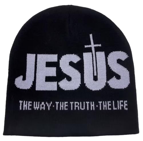 Jesus The Way The Truth The Life Beanie Knit Winter hat Religious Christian Faith Multiple Colors - color: Black and Grey