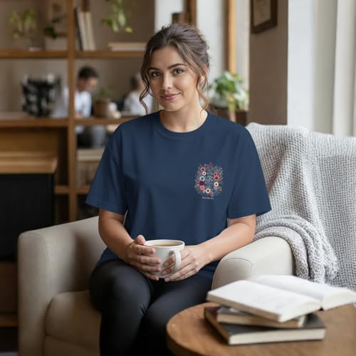 Christian Shirts for Women Trust in The Lord Graphic Tees Boho Floral Shirt Jesus Bible Verse Faith Summer Tshirts - color: Navy Blue, size: Small