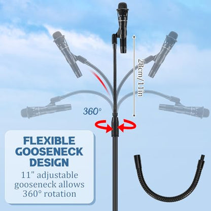 DoubleFill One Hand Microphone Stand with Detachable Gooseneck Weighted Heavy Round Base, Height Adjustment Microphone Stands, Telescoping Mic Holder for Singing Concert Performances - color: Gooseneck Arm